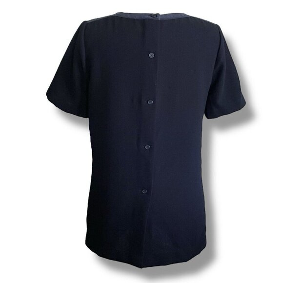 Madewell Womens Button Back Top Sz Small Black Silk Trim Crepe Blouse Minimalist - Picture 4 of 6